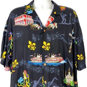 New Orleans Jazz Mardi Gras Bourbon Street Paradise Found Rayon Shirt 2XL Mens